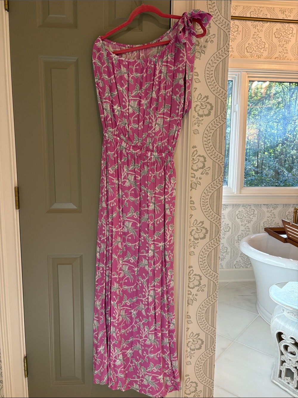Pink Floral One-Shoulder Maxi Dress